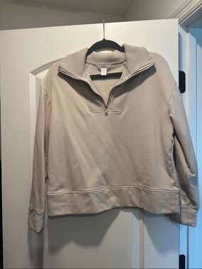 Athleta Beige Medium Quarter-Zip Pullover Sweatshirt
